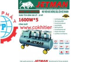 Máy Nén Khí Không Dầu Jetman 200L 10Hp NKF-1600x5T200 Lên Hơi Nhanh